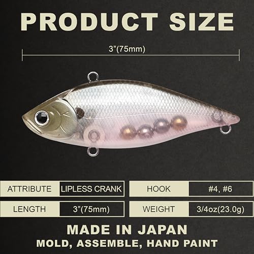LUCKY CRAFT LV 500 MAX Freshwater Fishing Lures, Sinking Lipless and Long-Casting Crankbait, 3 Inch Vibration Rattle Bait, Perfect Fishing Gear for Tackle Box and Accessories - color: 238 Ghost Minnow