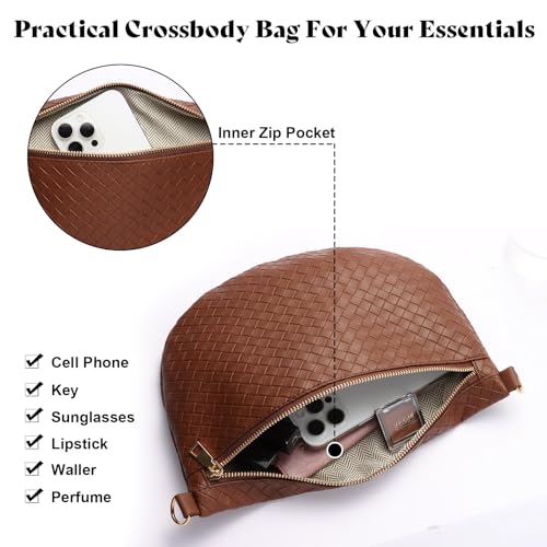 Woven Crossbody Bags for Women Leather Belt Bum Sling Purse Fanny Waist Pack Chest Shoulder Bag for Women-Dark Brown - color: Dark Brown