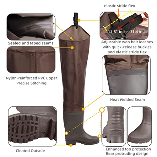 GREENWATER Hip Waders for Men Women with Boots Waterproof,2-Ply Bootfoot Hip Waders with Cleated for Fishing & Hunting - size: M12/W14