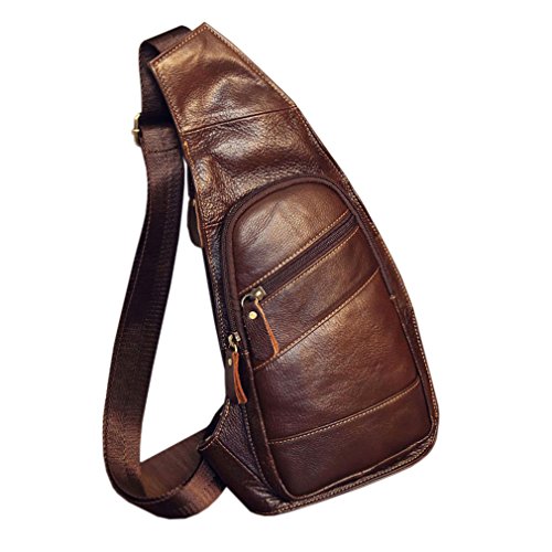 Hebetag Leather Sling Bag Crossbody Backpack for Men Women Travel Outdoor Camping - color: #01coffee