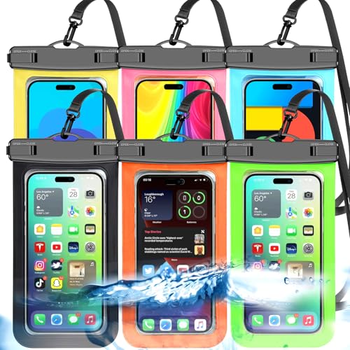 [Fits Up to 8.5"] 6 Pack Multicolor Waterproof Phone Pouch, Cell Phone Case Dry Bag,Protection Level: IP68,Beach Cruise for iPhone,Samsung,and More,Lanyard Included,Black,Blue,Pink,Orange,Yellow,Green - color: Multicolor 6A,Black,Blue,Pink,Orange,Yellow,G