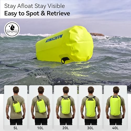 MARCHWAY Floating Waterproof Dry Bag Backpack 5L/10L/20L/30L/40L, Roll Top Sack Keeps Gear Dry for Kayaking, Rafting, Boating, Swimming, Camping, Hiking, Beach, Fishing - color: Bright Yellow, size: 10L