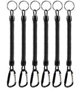 Pack of 6 Black Coiled Fishing Lanyard with Carabiner Fishing Ropes Secure Pliers Lip Grips Tackle Fish Tools