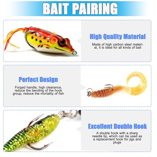 Classic Double Fishing Hooks for Saltwater Freshwater,High Carbon Steel Fishing Bait Frog Hooks with Open Shank Small Barbed Fly Tying Hooks Fishing Tackle Multiple Size - size: 1/0 - 100pcs