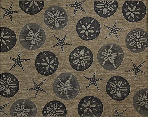 Gertmenian Indoor/Outdoor Flatweave Area Rug - 6x9 Medium, Stain & UV Resistant, Ideal for Deck, Patio, Poolside, Mudroom - Sand Dollar Starfish, Nut Brown Black, 22219 - color: Sand Dollar Starfish Nut Brown Black, size: 6'6" x 9'6" (Rectangular)