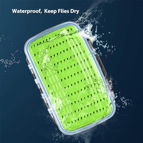 Gonex Fly Boxes for Fly Fishing Jig Boxes Two-Sided Waterproof Lightweight Fly Fishing Box Easy Grip Transparent Lid Fly Fishing Lures Box, 7.3"x 4.6"x 1.5", Green - color: Green, Black, Transparent, size: Size C (7.3"x 4.6"x 1.5")