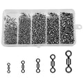 Barrel Fishing Swivels Kit 500pcs Rolling Swivels Fishing Tackle Saltwater Heavy Duty Fishing Line Connectors Black Stainless Steel Bearing Swivels for Saltwater Freshwater 30-97Lbs