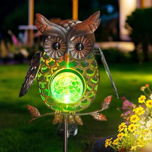 HONGLAND Solar Lights Outdoor Decor Waterproof, Solar Owl Garden Decorative Stake, Whimsical Gardening Gifts for Women Mom, Owl Outdoor Lights for Yard Patio Lawn Decor - color: Bronze Owl