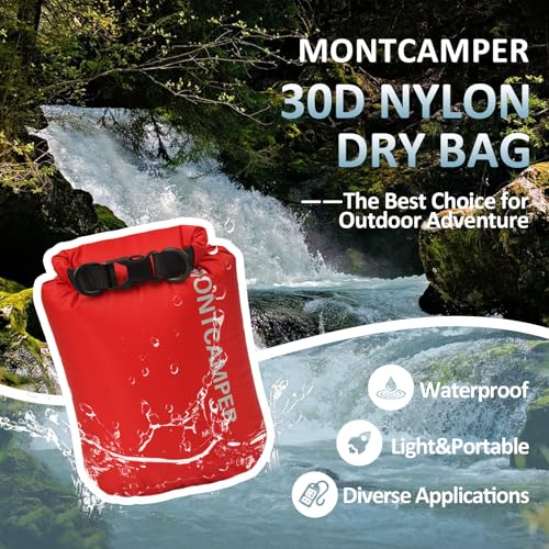 Waterproof Dry Bag 3L – 30D Nylon Roll Top Dry Sack with PU Coating, Lightweight Water-Resistant Storage for Kayaking, Camping, Hiking, Fishing & Beach (Red) - color: Red, size: 3L