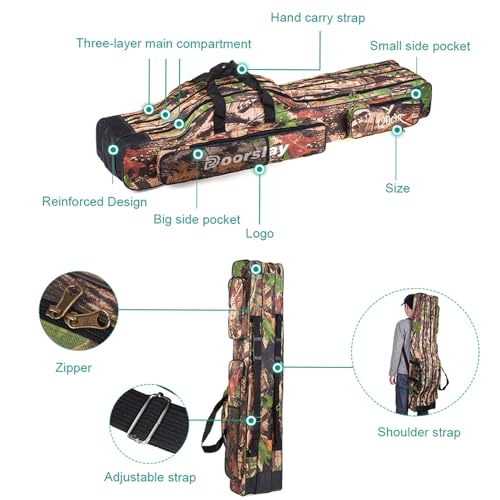 Fishing Bag Portable Folding Fishing Tackle Storage Bags Oxford Fishing Rod Case Fishing Pole Bag Carry Organizer Outdoor Waterproof for Fishing Camping Hiking Traveling - color: Tree camouflage, size: 120cm