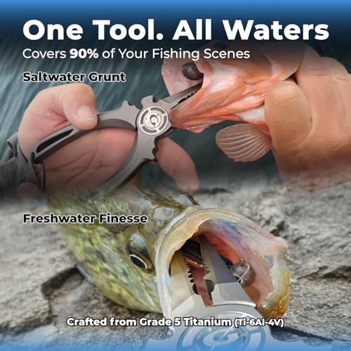 GOMEXUS Fishing Pliers Saltwater with Side Cutters, Never Rust Inshore & Nearshore Titanium Fishing gear with Lanyard & Leather Sheath, Hook Remover, (7'' Split Ring Nose) - color: Split Ring Nose