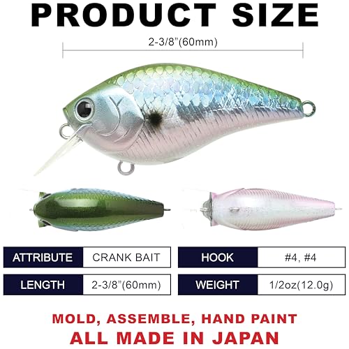 LUCKY CRAFT LC 1.5 Silent Squarebill Crankbait Fishing Lure, 2-3/8", Bass Fishing Lures for Freshwater, Hard Crankbait with Treble Fishing Hooks, Fishing Accessories - color: 770 MS Green Herring
