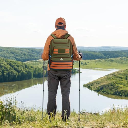 MATEIN Fishing Backpack Tackle Box, Water Resistant Tackle Backpack with Cooler & Rod Holders, Fishing Gifts for Men - color: Green & Orange & Blue