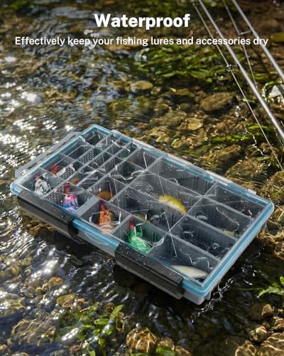 Gonex Fishing Tackle Boxes, 2-Pack Waterproof 3700 Tackle Trays with Adjustable Dividers, Portable Clear Plastic Tackle Organizers with DIY Dividers for Lures, Hooks, Bass Gear, Gray - size: 2pcs 3700 (14.2x9.1x2inch)