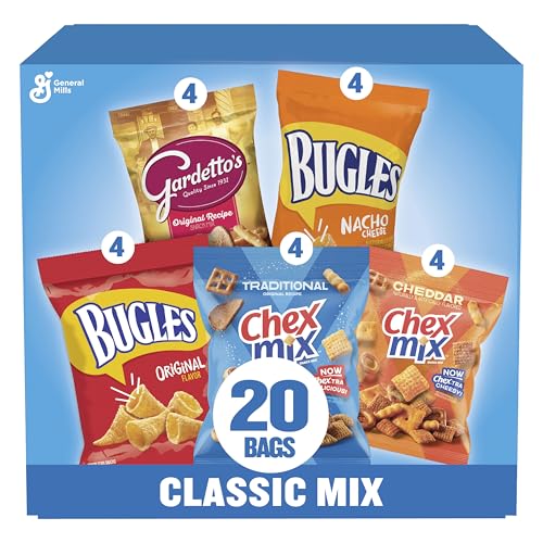 Classic Mix Snack Variety Pack, Bugles Original and Nacho Cheese, Gardetto's Original Recipe, Chex Mix Traditional and Cheddar, 20 Ct, 28 oz - size: 28 Ounce (Pack of 1)