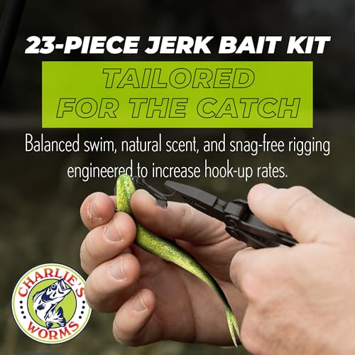 Charlie's Worms Bass Lures Freshwater Fishing Lure - Scented Artificial Softbait for Freshwater & Saltwater Bass Fishing, Swimbait, Softbait - style: Jerkbait (23-piece)