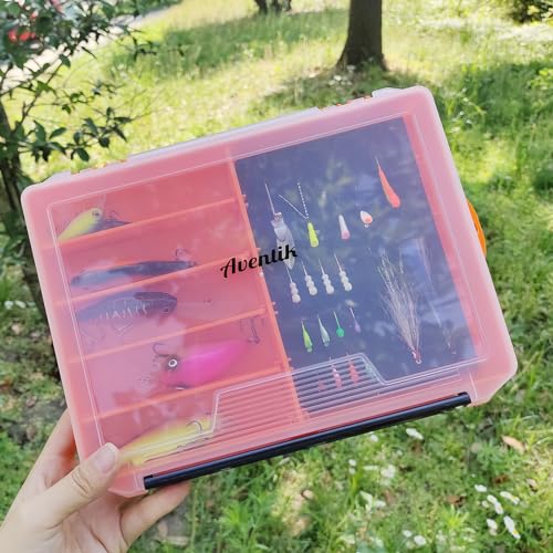 Aventik Fishing Tackle Box Slit Foam Case Jig Box Head Hooks Spinners Spoons Storage Tackle Tray (Orange-3502lure box) - style: Orange-3502lure box(2)