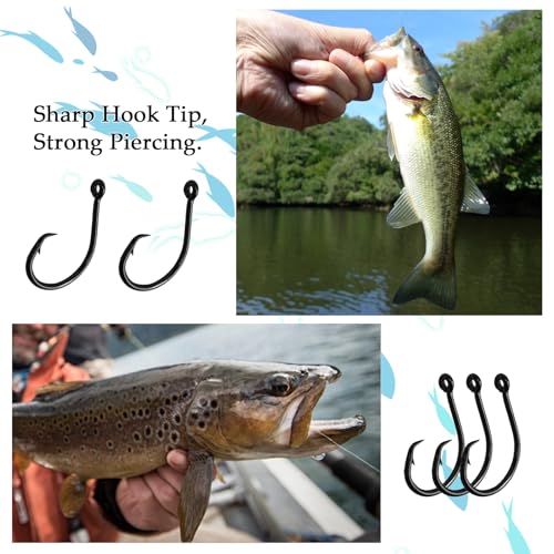 10PCS High-Carbon Steel Circle Hooks Barbed Fishing Hooks with Holes, Freshwater and Saltwater Fishing Hooks for Tuna, Catfish, Bass - size: 1/0