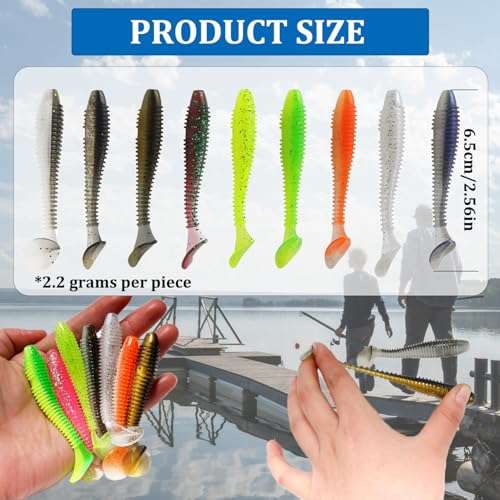 Soft Plastic Lures, Paddle Tail Swim Baits, Swim Baits for Bass Fishing, Paddle Tail, Crappie Lures - color: 9Color/45Pcs, size: 2.56in/6.5cm