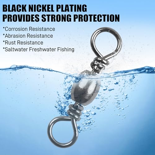 SILANON Barrel Swivels Fishing Tackle,60/120pcs Rolling Ball Fishing Swivels Connector Stainless Brass Solid Rings High Strength Saltwater Fishing Swivels Accessories - color: Black, size: 1#-60pcs