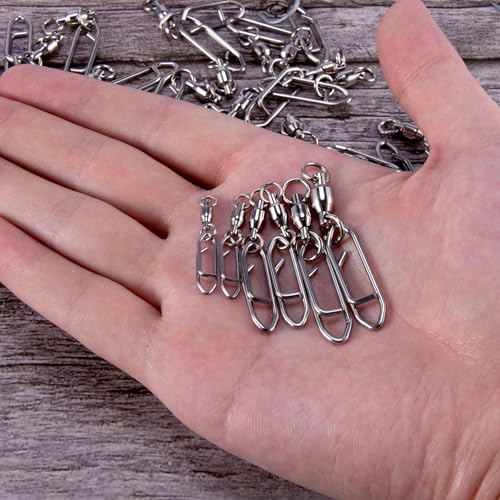 Alwonder 30-Pack Fishing Speed Clips Quick Change Snap Swivels, Ball Bearing Swivel Power Clips Fishing Snap Swivels Freshwater Saltwater Crankbait Popper Lures Quick Snaps Connectors Tackle - size: Size 5+L (110LB) 30pcs