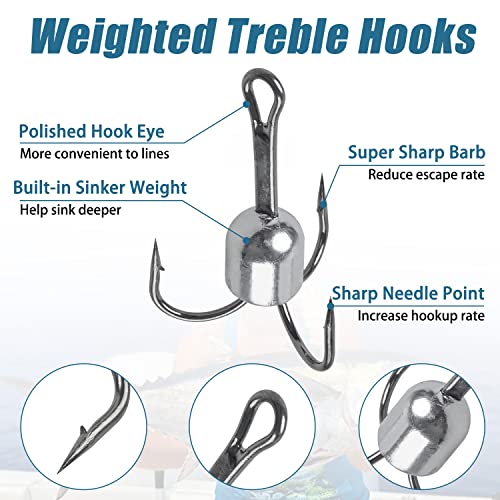 Snagging Hooks Weighted Treble Hooks - 4PCS/8PCS Sharp Treble Fishing Hooks with Weight for Bass Salmon Gator 5/0 6/0 8/0 10/0 - style: 10/0-2.5oz-4pcs