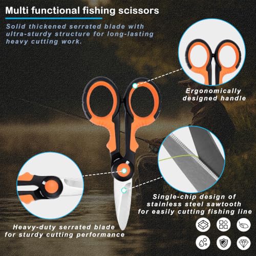 Selake 7 PCS Complete Fishing Tools Set, Fish Lip Gripper with Scale, Fishing Pliers, Hook Remover, Line Cutter & Scissors, Corrosion Resistant for Saltwater Freshwater Kayak Ice Fishing - color: Orange