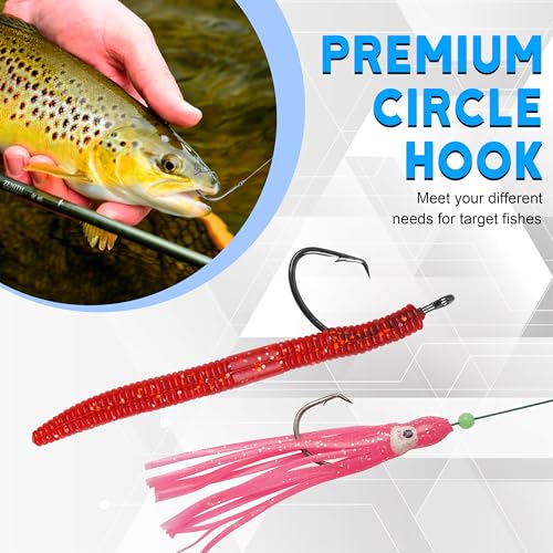 Fishing Circle Hooks Saltwater, 120pcs Catfish Hooks Offset Circle Octopus Fishing Hooks High Carbon Steel Black Nickel 2X Strong Barbed Fishhooks for Bass Trout Catfish Freshwater Size 6#-10/0 - size: 6/0-120pcs