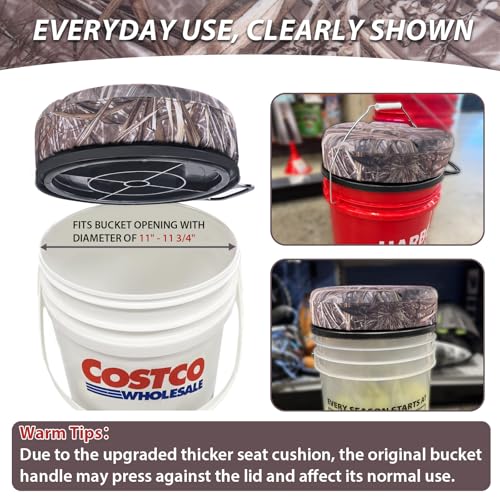 5 Gallon Bucket Seat with 3" Thick Seat Foam Cushion, 360°Swivel Bucket Lid Seat, Waterproof & Silent Bucket Seats for Dove Duck Hunting, Ice Fishing, Baseball, Camping - color: Dry Grass