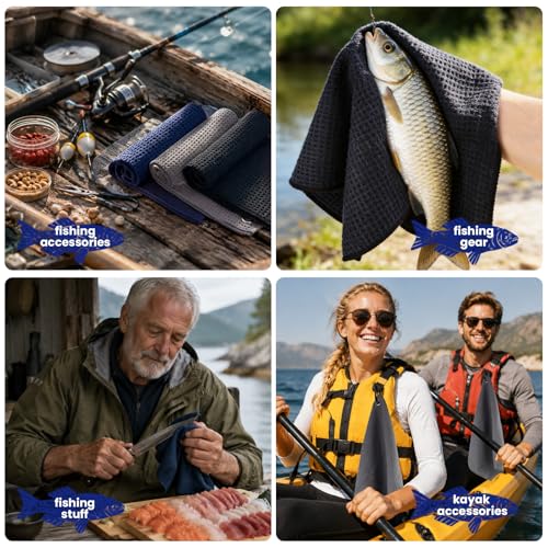 Puomue 3 Pack Microfiber Fishing Towels with Clip, 16" X 16", Waffle Pattern for Effective Cleaning of Fishing Gears or Dirty Hands, Perfect for Camping Towels and Hiking Towles - color: Multicolor