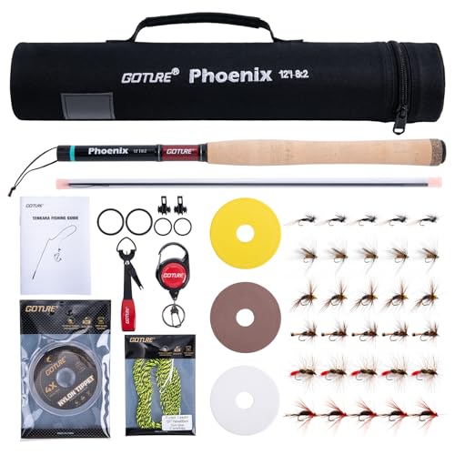 Goture 12ft Tenkara Rod Combo 24T 30T Carbon Fiber Backpacking Fly Fishing Kit with 30 Flies Tippet and Storage Bag - color: A - Simple Rod Case Solo Version