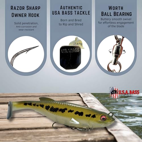 USA Bass Tackle Magnum Swimbait - Paddle Tail Swimbaits Pre Rigged Fishing Lures Premium Lure with Strong Owner Hook, Magdraft Style Bait for Giant Freshwater Predator Fish - color: Leia's Baby Bass