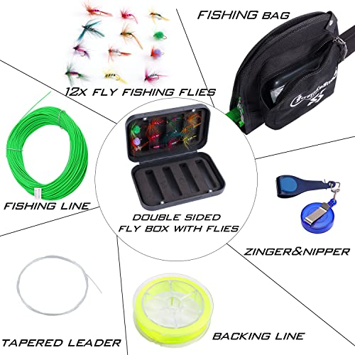 Sougayilang Standard Fly Fishing Combo Starter Kit, 5/6 Weight 9' Fly Rod with SuperPolymer Handle, Accessories, Carrying Case, Fly Box Case & Fishing Flies - color: Green