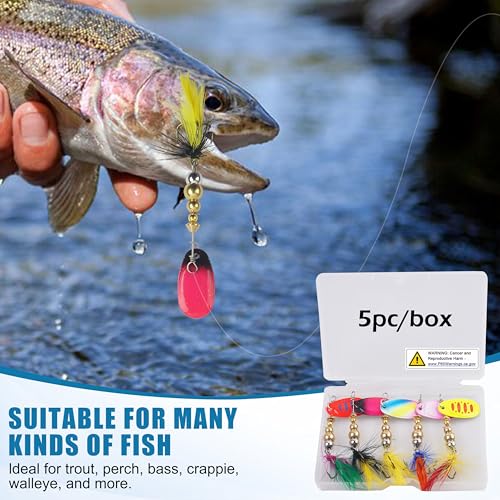 Spinnerbaits Rooster Bait Tail Fishing Lures Kit Inline Spinner Spoon Lures Bass Salmon Trout Hard Metal Spinner Baits for Saltwater Freshwater - style: 5pcs Spinnerbaits-d