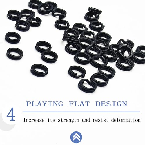 200PCS Heavy Duty Stainless Steel Split Rings, Double Fishing Lure Rings, 5 Sizes 5.4-8.4mm, 40-150LB (Black) - color: Black