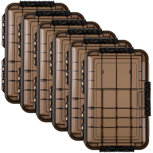 Wonderjune 6 Pack 3600 Fishing Tackle Boxes Waterproof Tackle Trays with Removable Dividers Clear Plastic Storage Organizer Bait Vault Camouflage Box for Freshwater Saltwater (Black) - color: Black