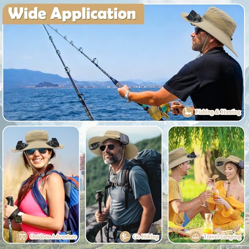 Berlune Sun Hat with 2 Solar Fan Wide Brim Fishing Bucket Hat USB & Solar for Men Women UPF 50+ Cooling for Fishing Beach - color: Khaki, size: 5.9 Inch Brim