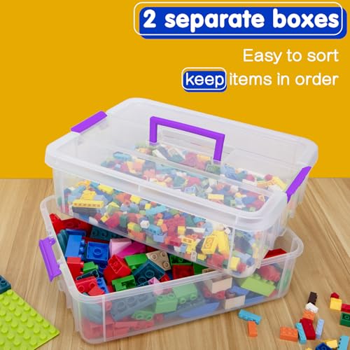 TERGOO 2 Layer Plastic Storage Containers with Lids, Multipurpose Clear Stack & Carry Box, Portable Craft Organizers and Storage Bin for Organizing Art & Craft, Sewing, Makeup, Nail Supplies (Purple) - color: Purple