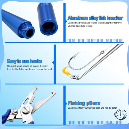 Wonwood_direct Fishing Tool Kit, Fishing Gear with Fish Hook Remover Tool Corrosion-Resistant Fishing Pliers and Fish Stunner Hammer, Stainless Steel Fishing Accessories, for Fishermen