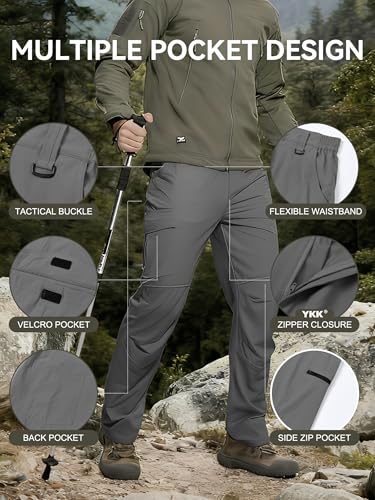 Men's Hiking Cargo Pants Waterproof Lightweight Quick Dry Outdoor Work Fishing Mountain Travel Stretch Pants - color: Dark Grey, size: 30
