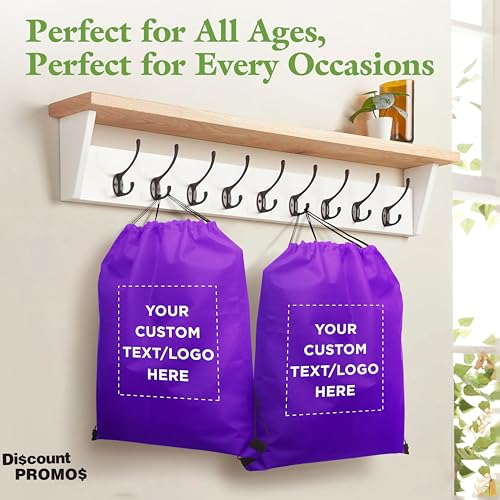 DISCOUNT PROMOS Custom Non-Woven Drawstring Backpacks Set of 10/50/100, Personalized Bulk Pack - color: Purple, size: 10/50/100
