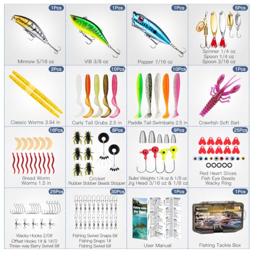 WITOROR Fishing Lures, Tackle Box with Tackle Included, Crankbaits, Soft Plastic Baits, Hooks, Weights & Fishing Accessories, Freshwater Fishing Gear Kit for Bass, Trout, Walleye & Beginners - size: 144pcs Standard Kit