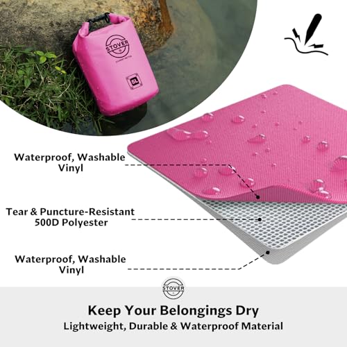 STOVER 5/10/25/30/40/55L Waterproof Dry Bag, Small Lightweight Roll Top Dry Bag Backpack w/Waterproof Phone Case, Kayaking, Travel, Hiking, Fishing, Tubing, Camping, the Beach, Men/Women (Pink) - color: 5l Pink, size: 5L