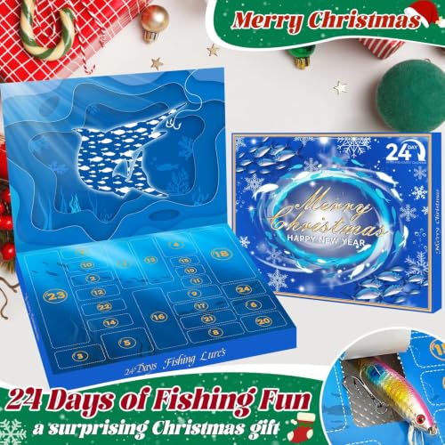 Fishing Advent Calendar 2026, Bass Fishing Lure for Saltwater & Freshwater, Minnow VIB Swimbait Crankbait Spoons Soft Lures, Catch All Fish Kit Best Gift for Dad Grandpa Husband