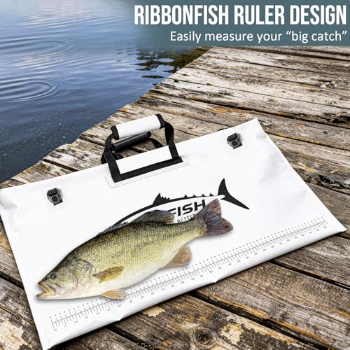 THKFISH Fish Tournament Weigh in Bag for Bass Fishing, Heavy Duty Insulated Live Fish Bag for Caught Fish with Waterproof Zipper and Mesh Liner, Leakproof,Puncture Resistant(White-32×19.7in) - color: White-32×19.7in