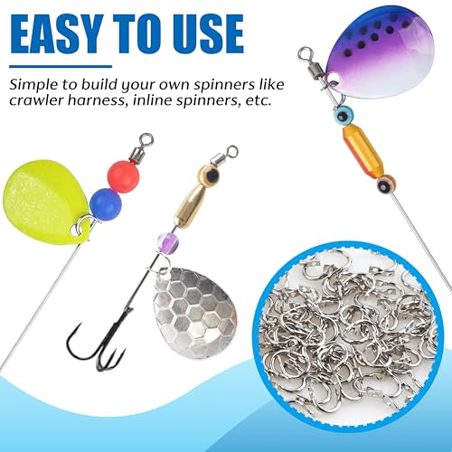 Shaddock Fishing Spinner Clevis Kit, Quick Change Spinner Easy Spin Clevis for Lure Making Spinnerbait Parts Crawler Harness Spinner Supplies Walleye Rig Accessories Freshwater Saltwater - color: Silver-240pcs