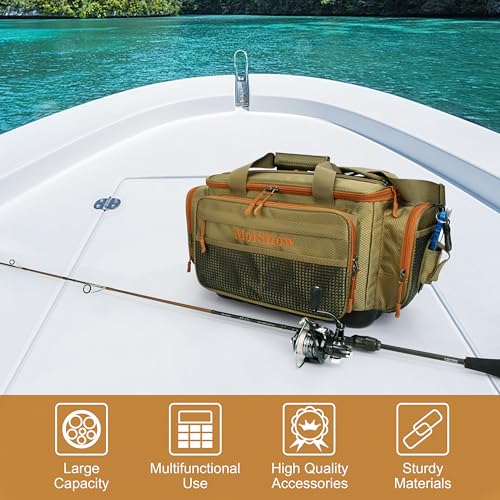 Fishing Tackle Box Bag - Fishing Bags for Saltwater or Freshwater (#Khaki) Fishing Tackle Bags - Padded Shoulder Strap - Tackle Bag for 3600 3700 Tackle Box - color: Khaki-Large (20"L*11.8"W*9.8"H)