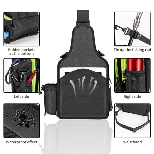 BLISSWILL Outdoor Tackle Bag - Large Water-Resistant Fishing Backpack - color: E：green Noir Elegance, style: Standard (11.8*8.66*4.0 Inch)