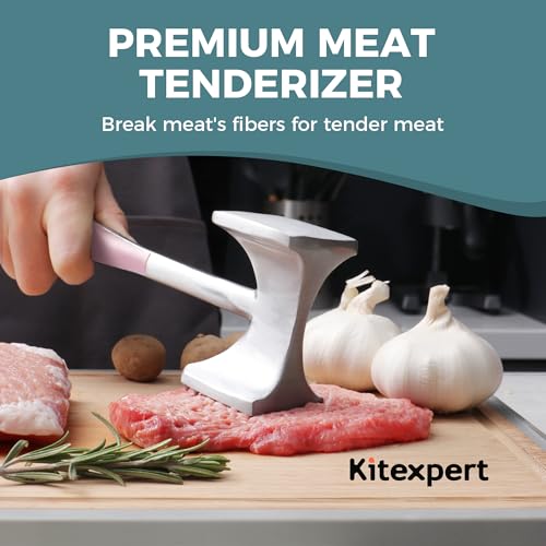 KITEXPERT Meat Tenderizer Hammer with Comfortable-Grip Handle, Dual-side Mallet for Kitchen, Heavy Duty Pounder For Tenderizing Steak, Beef and Fish, Pink - color: Pink