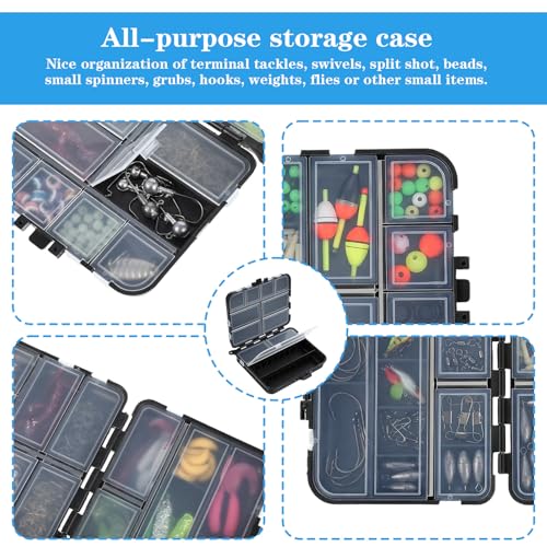 8 Pack Small Tackle Box, Plastic Fishing Organizer with 12 Compartments & Lanyard, Large Tackle Storage Containers for Hooks Lures Baits